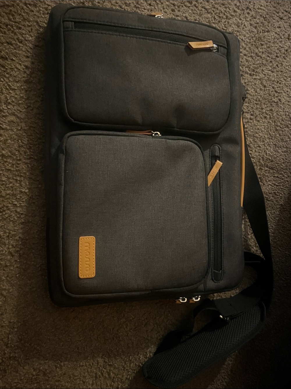 Men's Dark Gray Messenger Bag with Tan Accents
